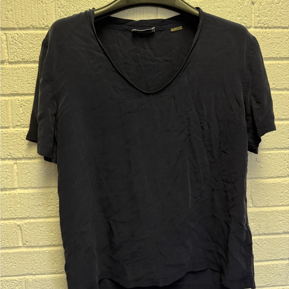 100% Silk Equipment Navy Blue Relaxed Short Sleeve T-Shirt